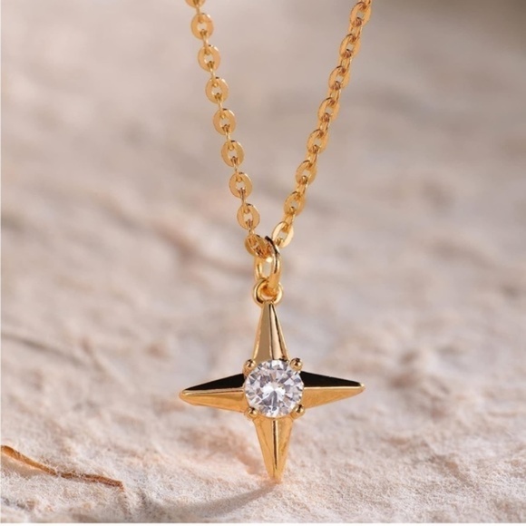 GOLD 14k Gold Plated Cubic Zirconia Star Pendant Necklace - Picture 4 of 4